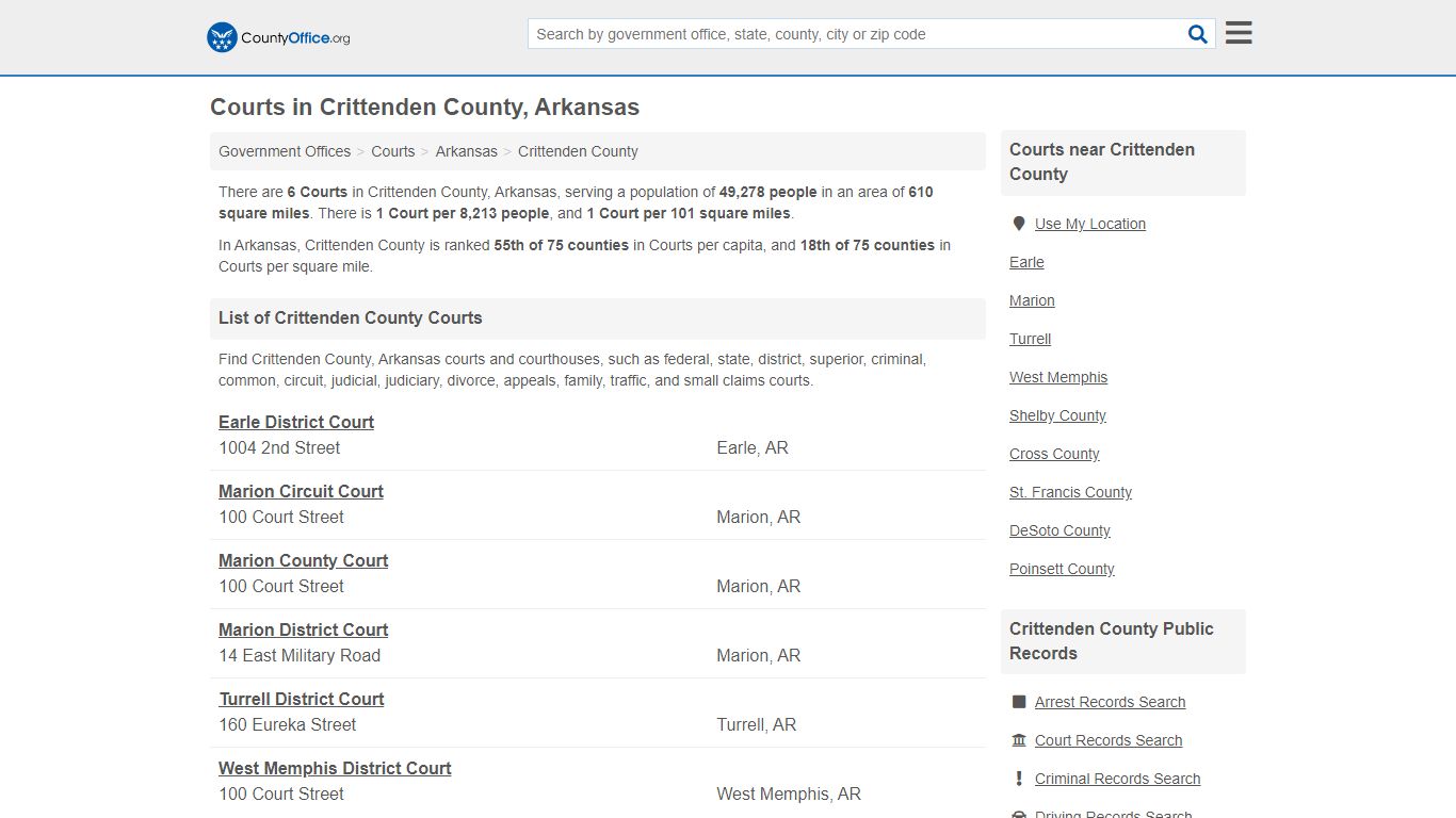 Courts - Crittenden County, AR (Court Records & Calendars)